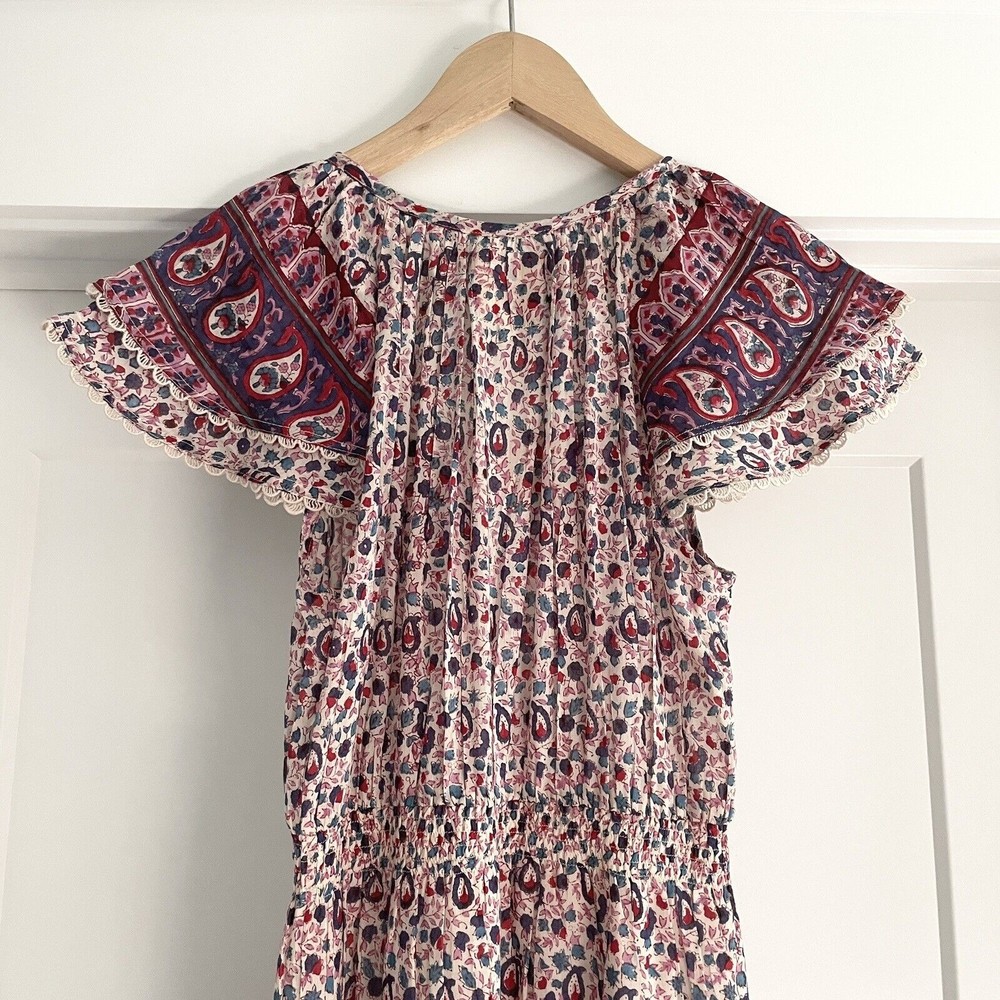 Alicia Bell Eva Smocked Boho Maxi Dress Pink Floral Paisley Block Print XS - Picture 4 of 8